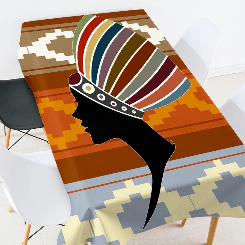 Bluejw Digital Printed African Tribe Woman Design Polyester Fabric Tablecloth - Image 1